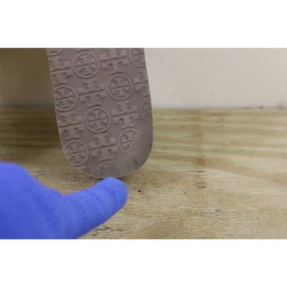 Tory Burch Flip Flops 8M Tan Khaki Wedge Platform Logo Thong Sandals - Picture 11 of 12